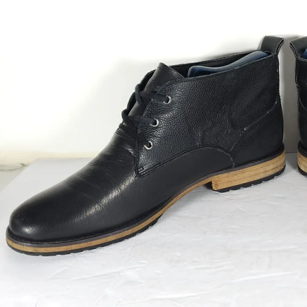 Andrew Marc Men's Nykanel US 11 Black Leather Lace-Up Ankle Chukka Boots